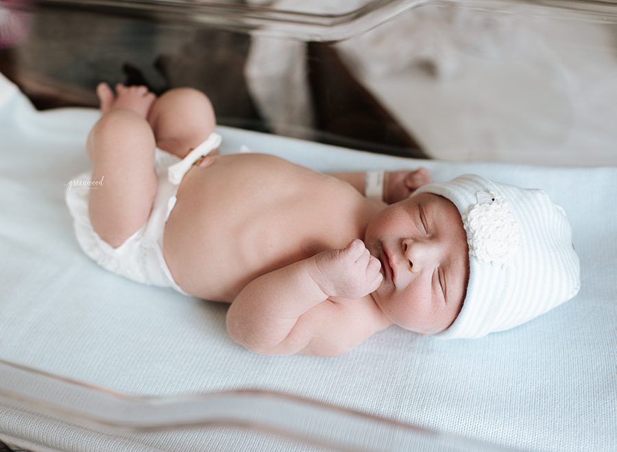 Baby boy in hospital bassinet Fresh 48