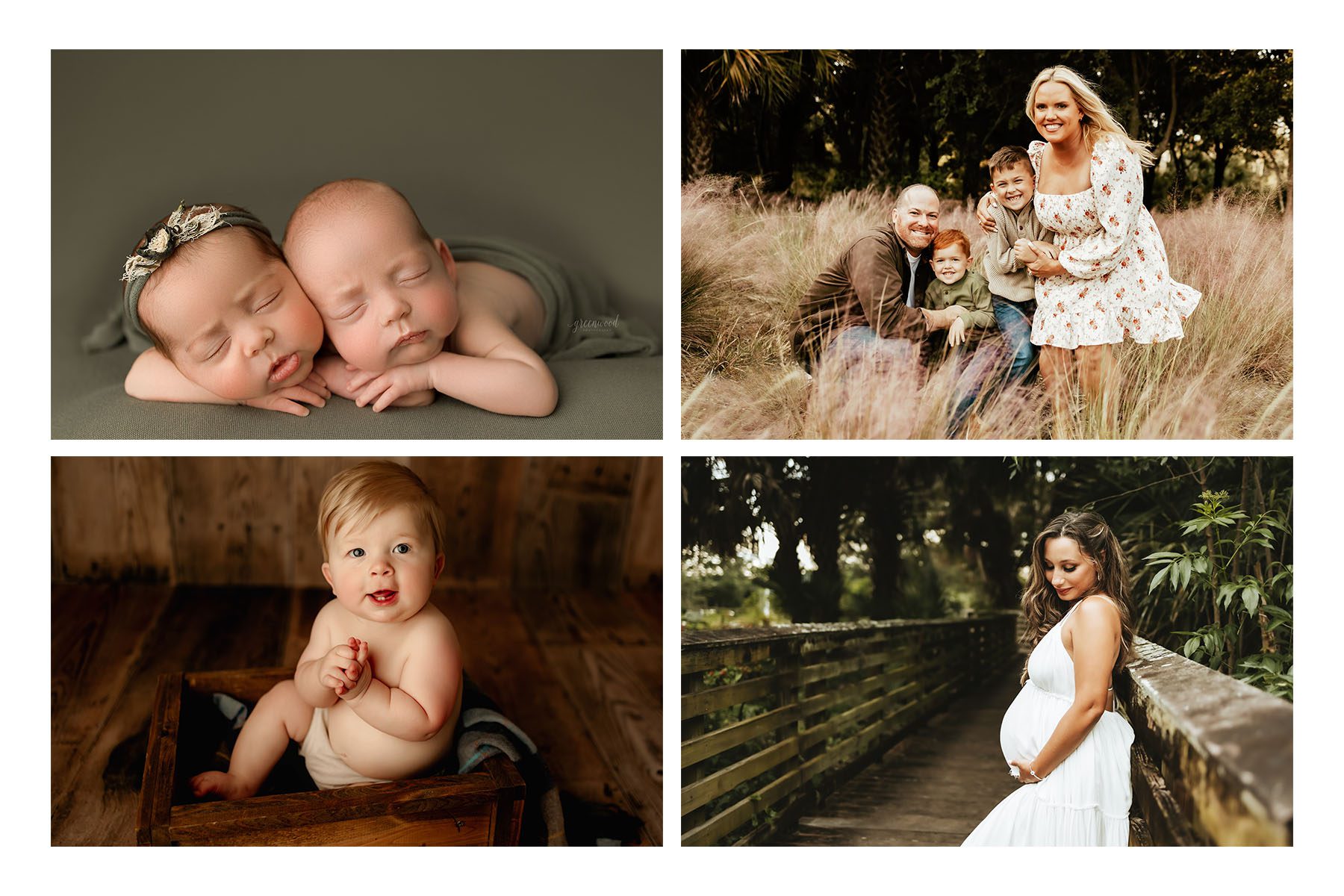 collage of newborn, maternity and family photos from Boca Raton newborn photographer
