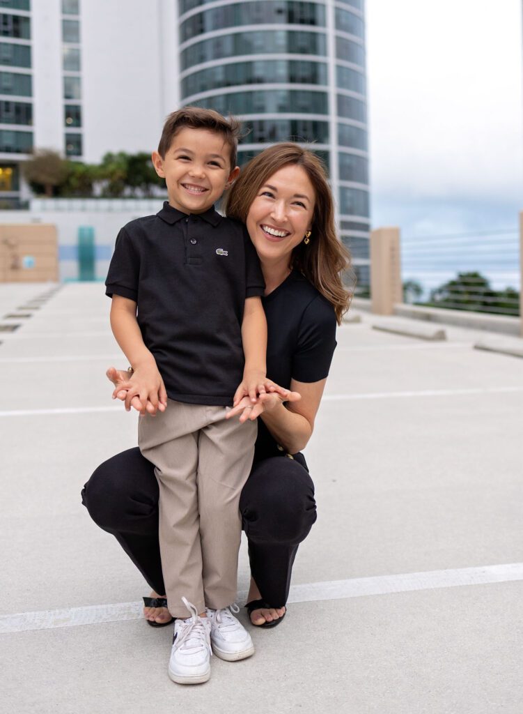 Mom and her son on a rooftop in Fort Lauderdale.
