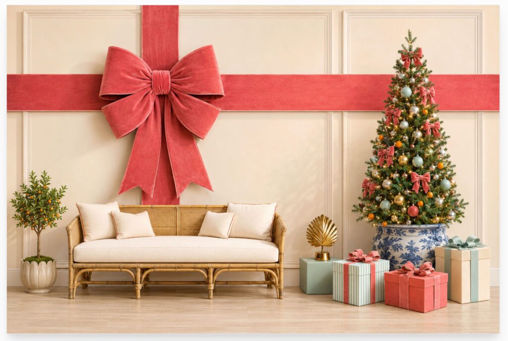 Rendering of Palm Beach styled Christmas photoshoot set.